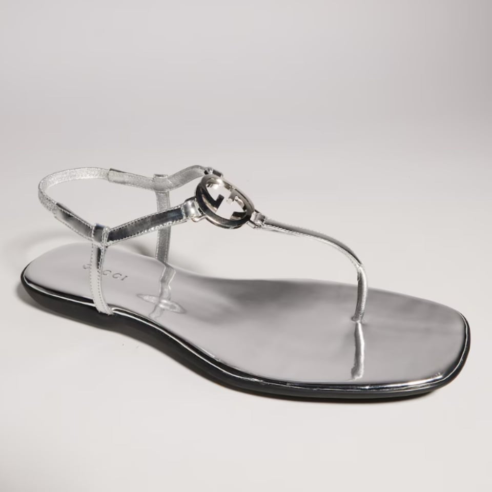 Gucci Thong Sandal With Interlocking G Metallic Silver Leather ‎874699 For Women view 4