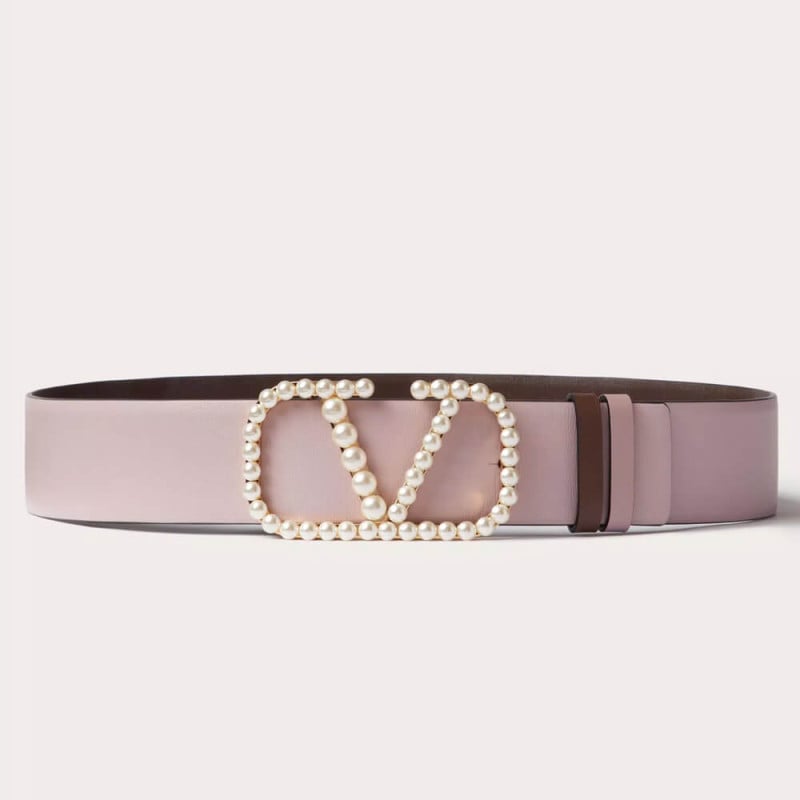 Valentino Vlogo Signature Reversible Belt In Shiny Calfskin With Pearls 40 mm view 2