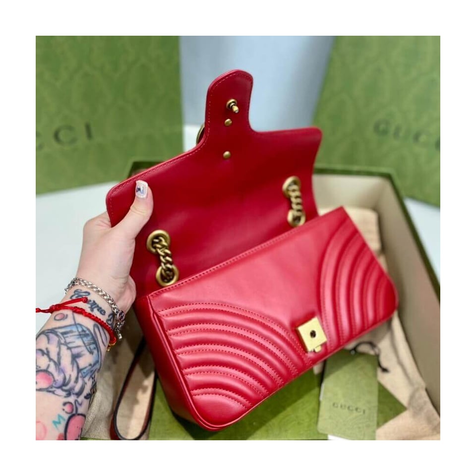 Gucci GG Marmont Matelasse Chevron Leather Small Shoulder Bag Red view 15