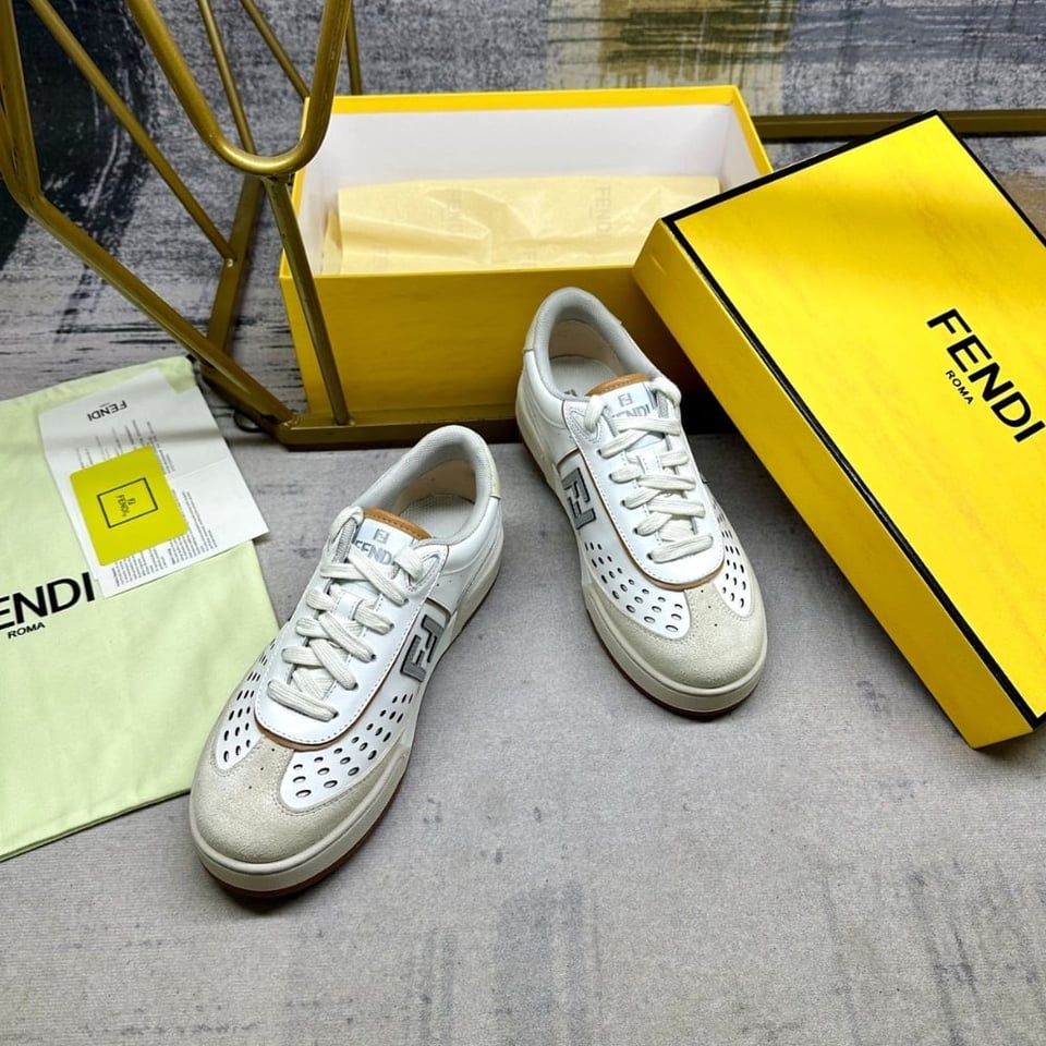 Fendi Match Suede Low Tops White And Brown 8E8670Asb2F1Rux view 3