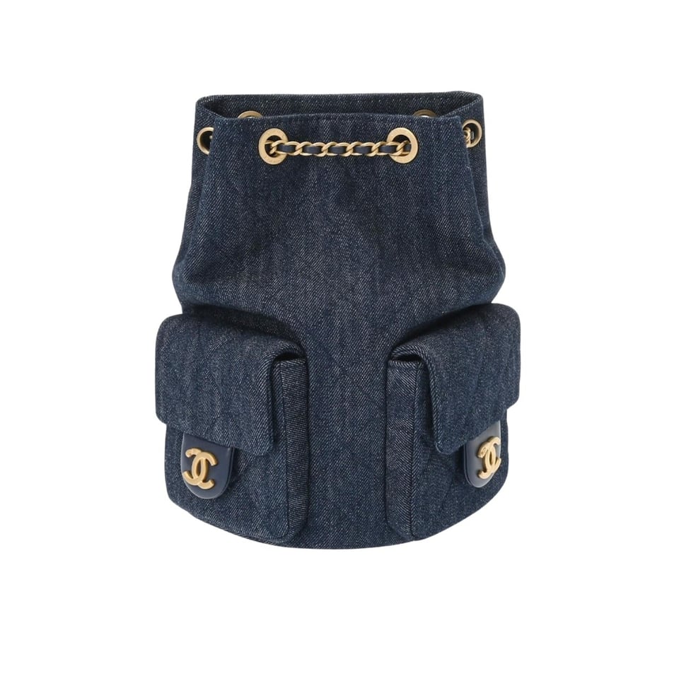 Chanel 25C Gold Tone Metal Denim Backpack Navy Blue 24Cm/10in view 2