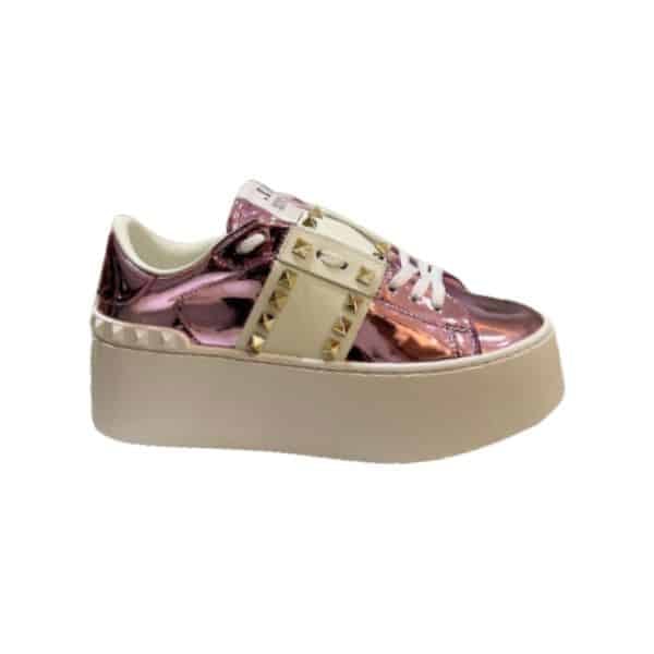 Valentino Garavani Flatform Rockstud Untitled Sneaker Metallic Pink view 2