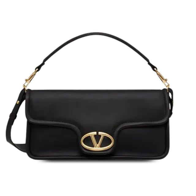 Valentino Garavani Vlogo 1960 Nappa Leather Shoulder Bag Black 28Cm