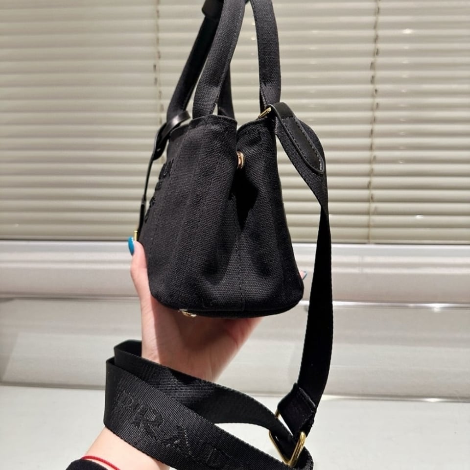 Prada Small Cotton Canvas Handbag Black 22Cm view 5
