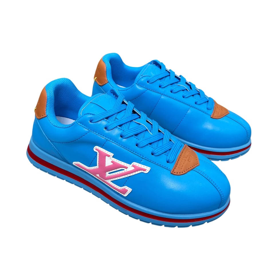 Louis Vuitton LV Trainer Sneaker Blue &amp; Pink – Red Stripe Sole – Women’s Shoes