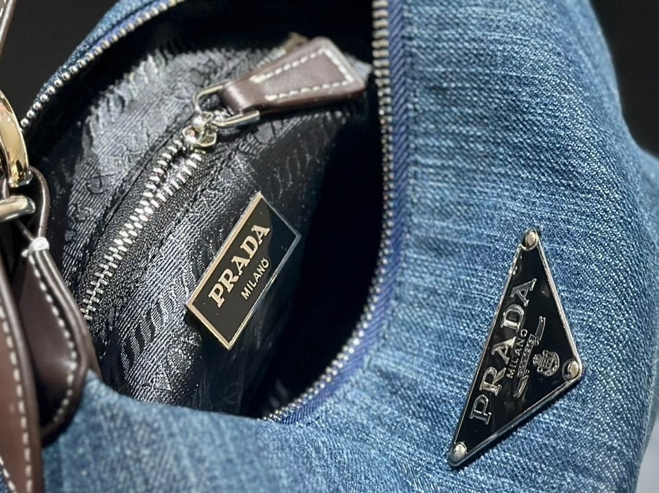 Prada Jeans Ring Shoulder Bag Denim Blue 25Cm view 11
