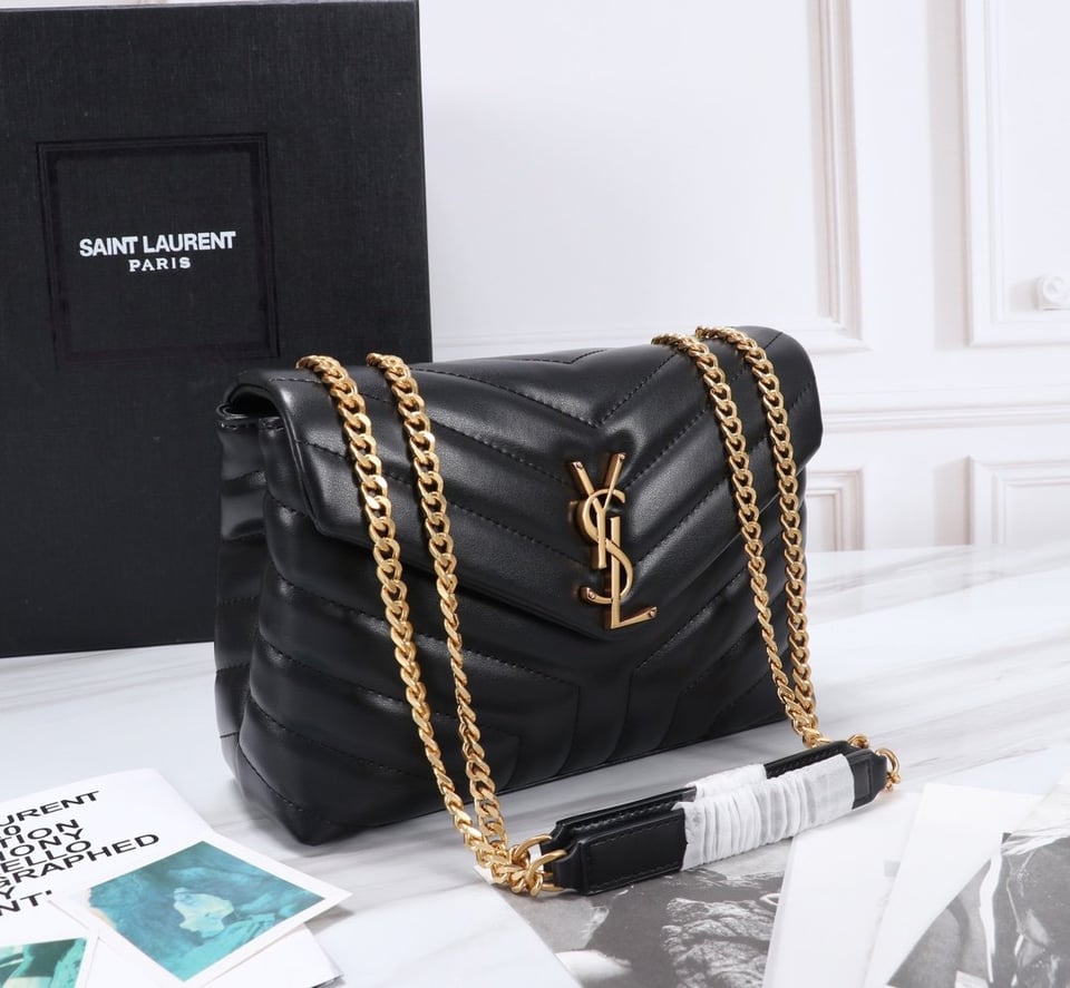 Saint Laurent Loulou Small Chain Bag In Matelassã‰ Y Black Gold 23Cm view 9