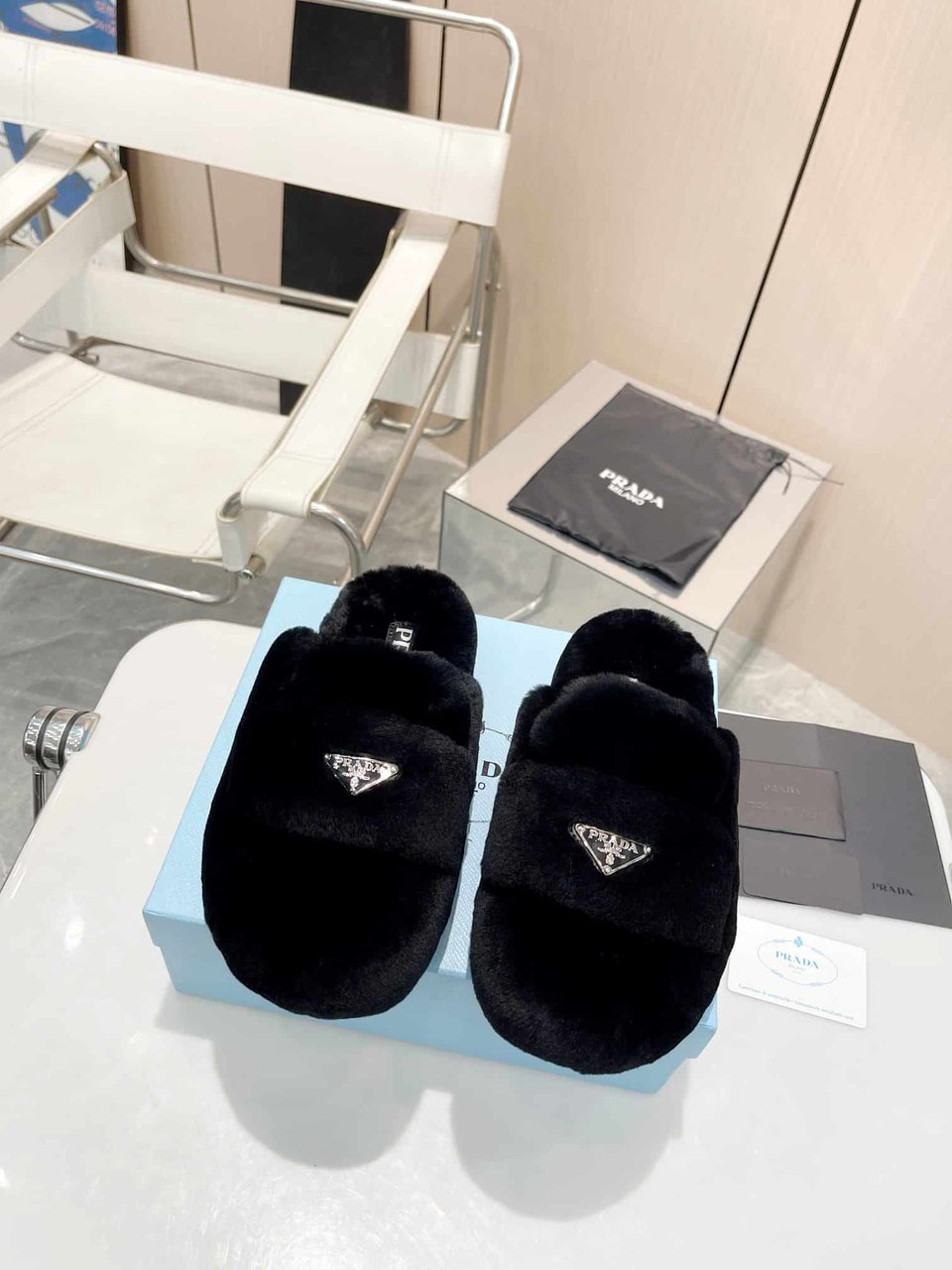Prada Shearling Sabots Black view 8