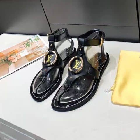 Louis Vuitton Leather Sandals Black view 8