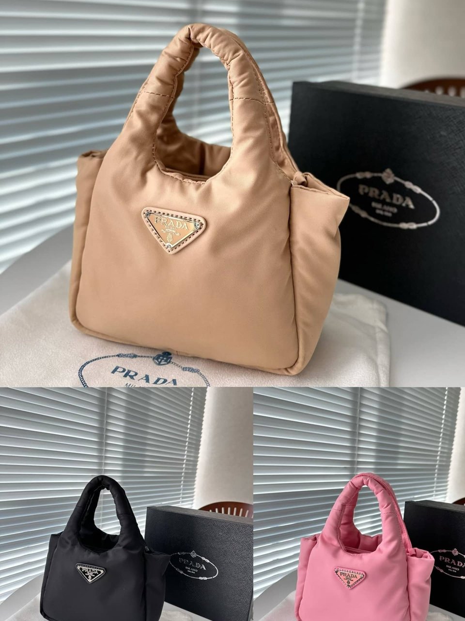 Prada Padded Soft Leather Bag Geranium Black 19Cm view 4