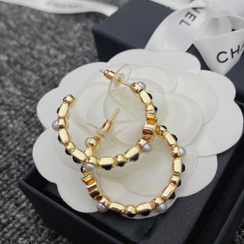 Chanel Gold &amp;Amp; Black Metal Hoop Earrings view 5
