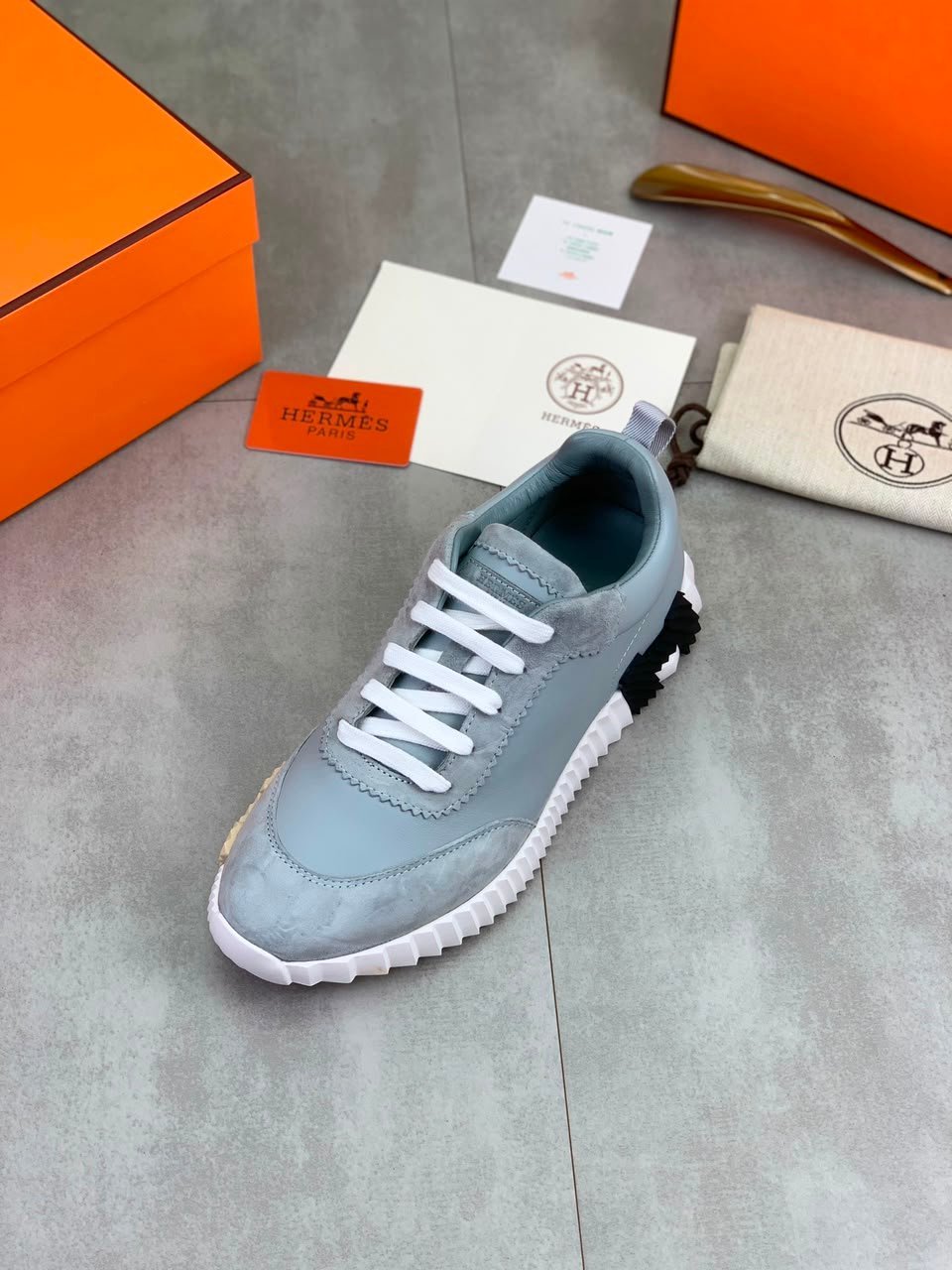 Hermes Bouncing Sneakers Bleu Tonnerre Color Goatskin H221898ZHB1400 view 7