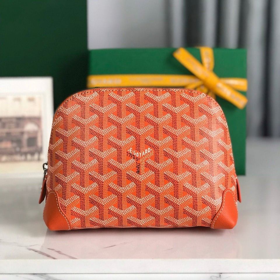 Goyard Vendôme Cosmetic Pouch Orange Goyardine Canvas And Calfskin Trim 17cm view 3