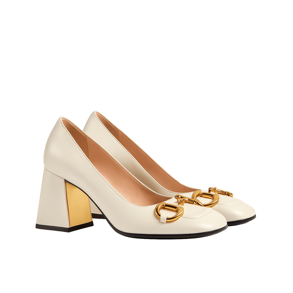Gucci Women?S Mid Heel Pump With Horsebit White view 2