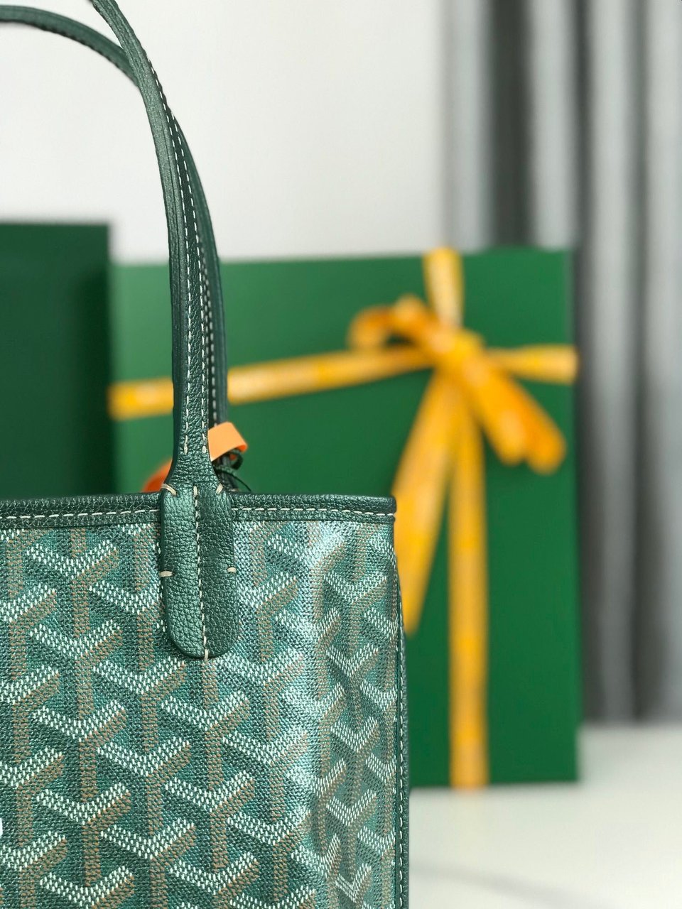 Goyard Anjou Mini Bag 20Cm Green Canvas Chevroches Calfskin view 10
