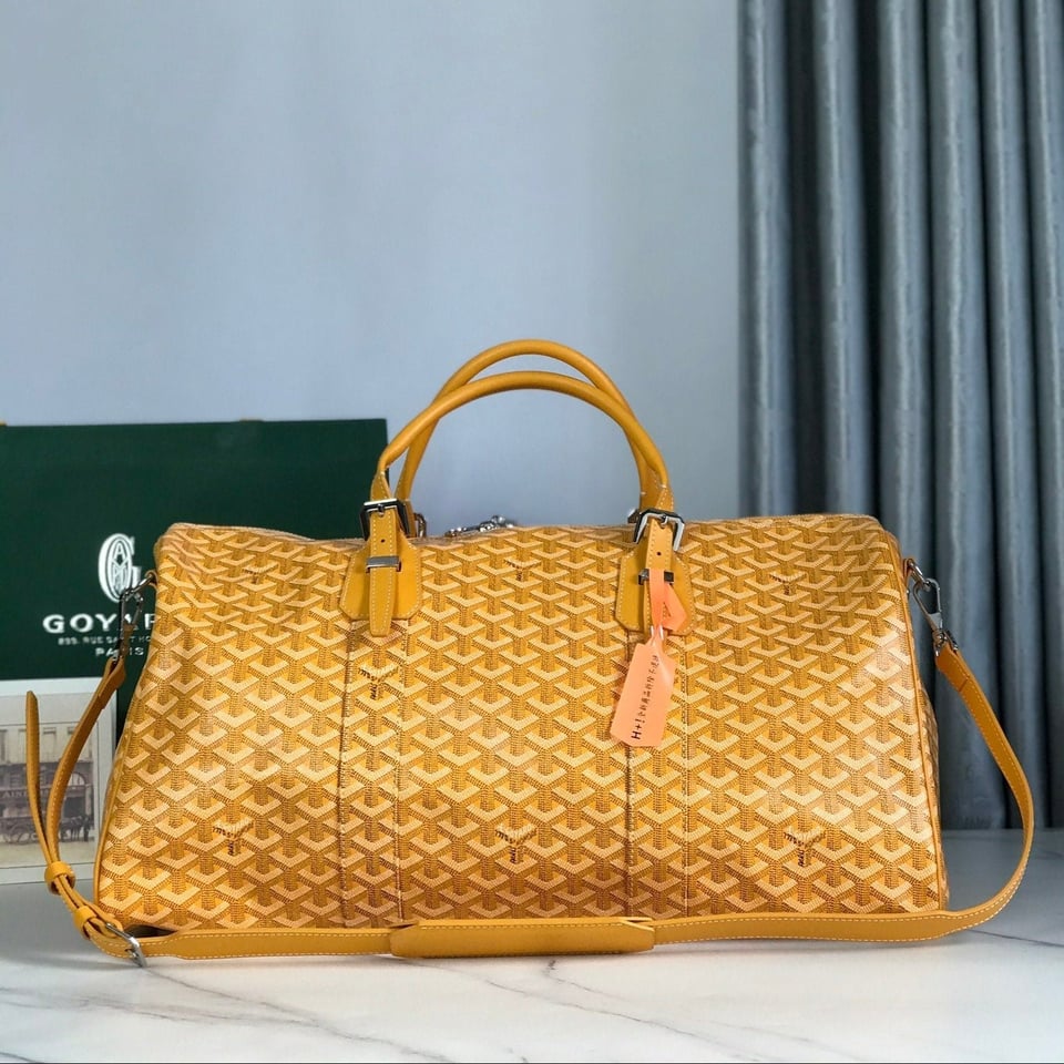 Goyard Boston 50cm Bag Yellow Goyardine Canvas And Calfskin Trim view 3
