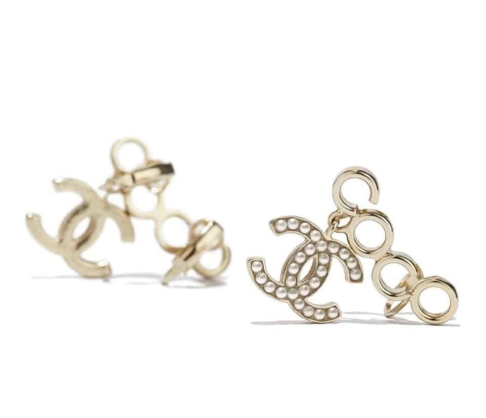 Chanel Metal Pearl Cc Coco Climber Clip On Earrings Gold view 3