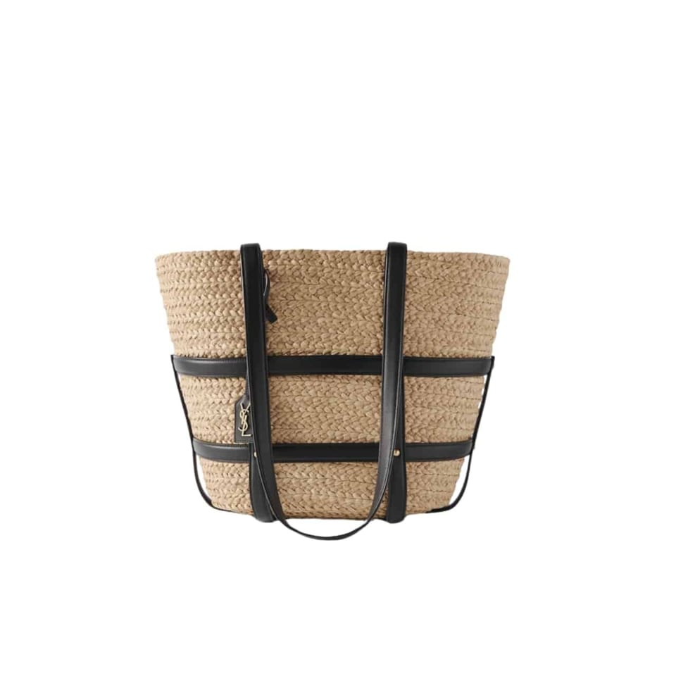 Saint Laurent Medium Panier Harness Raffia Tote Beige 17Cm view 2