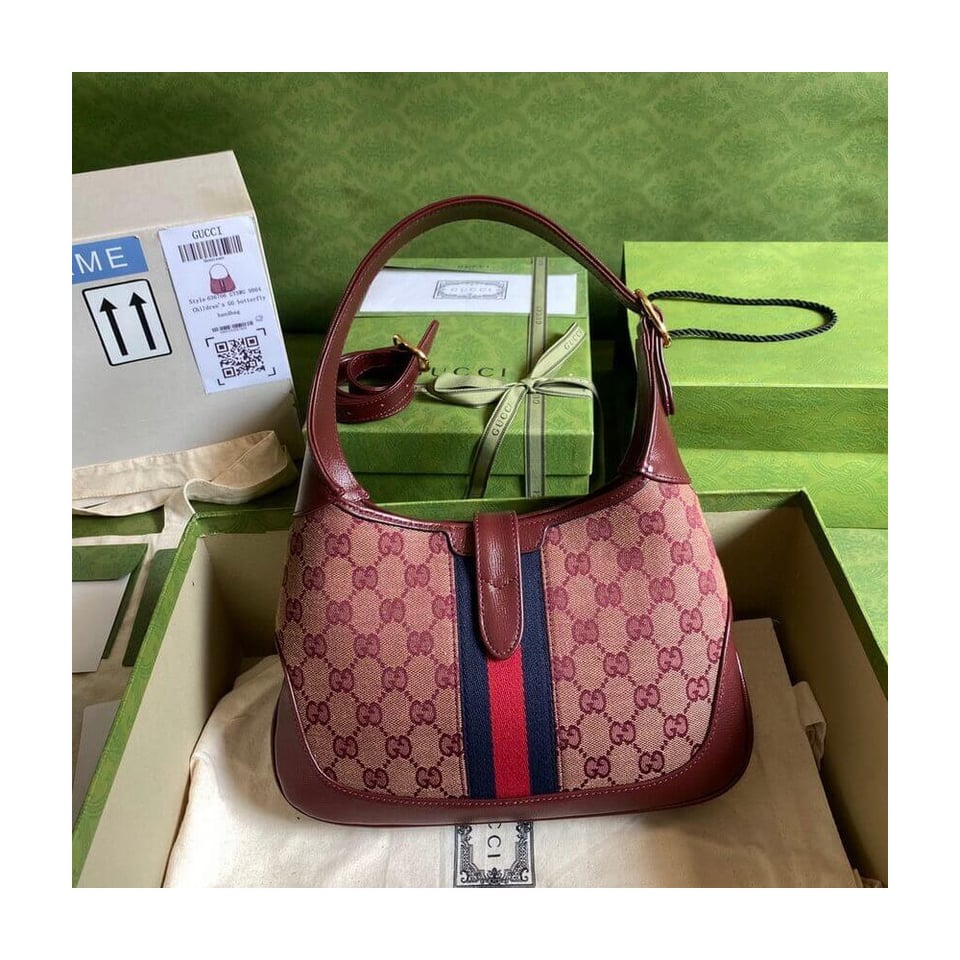 Gucci Jackie 1961 Small Shoulder Bag in Burgundy GG Canvas 28cm view 12