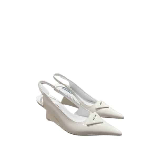 Prada Brushed Leather Slingback Pumps White view 2