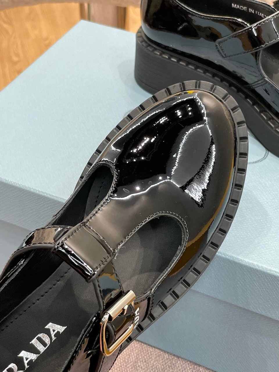 Prada Brushed Leather Mary Jane T Strap Shoes Black 2Ee372 055 F0002 view 3