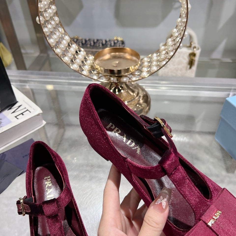 Prada Velvet Mary Pumps Red view 6