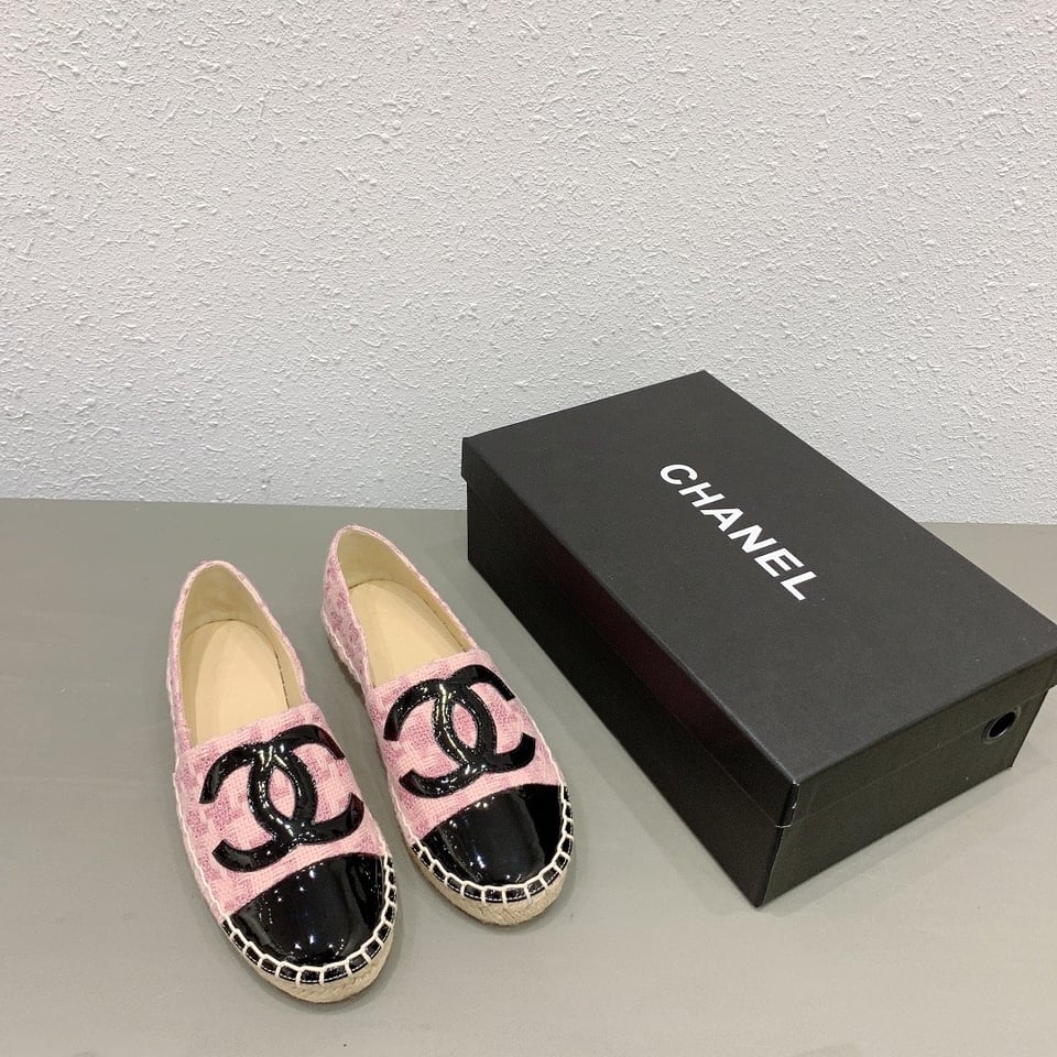 Chanel Tweed Patent Cc Espadrilles Slip On Pink Black view 11