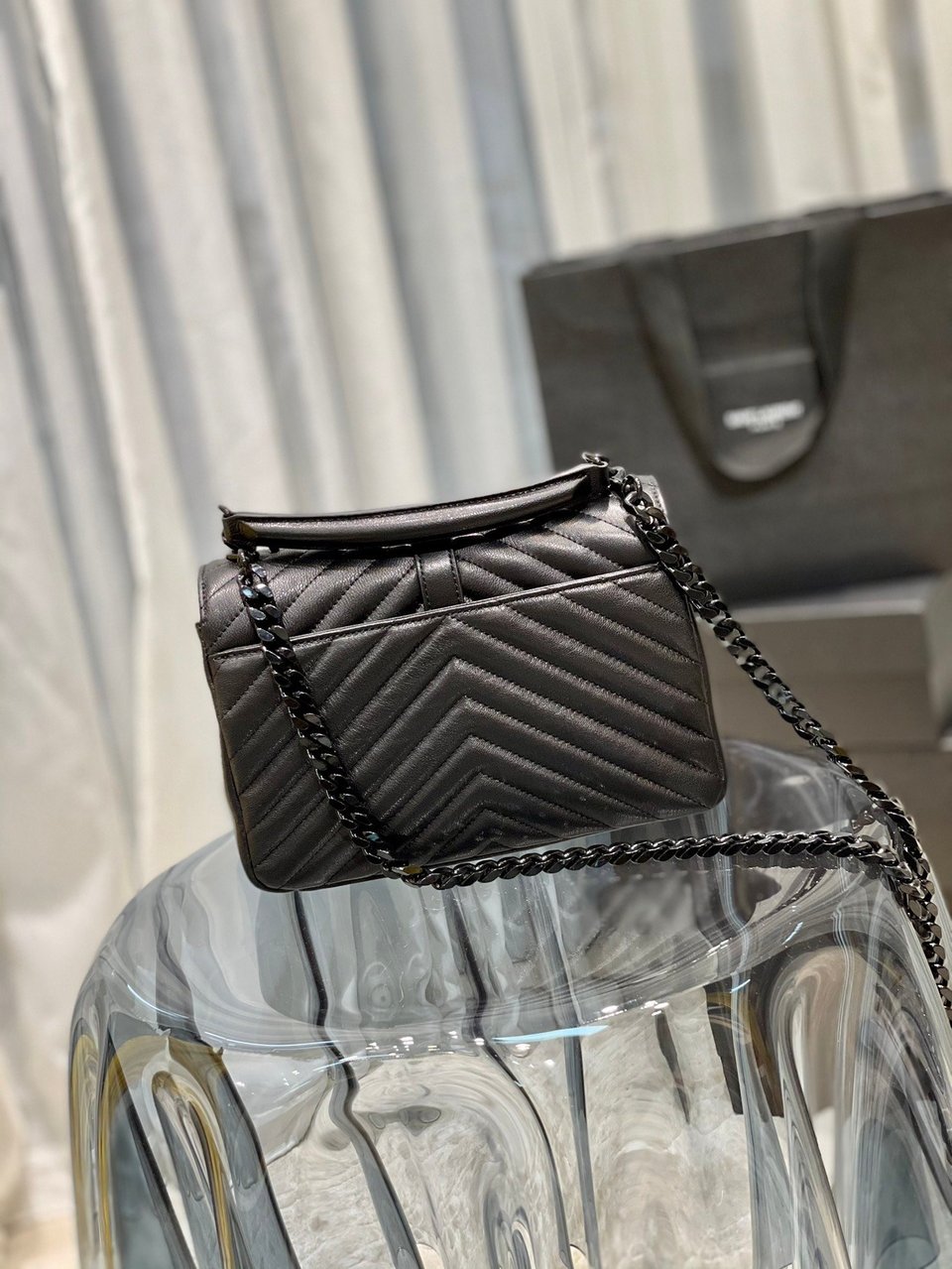 Saint Laurent College Medium Chain Bag In Quilted Leather Black Noir 24Cm view 8