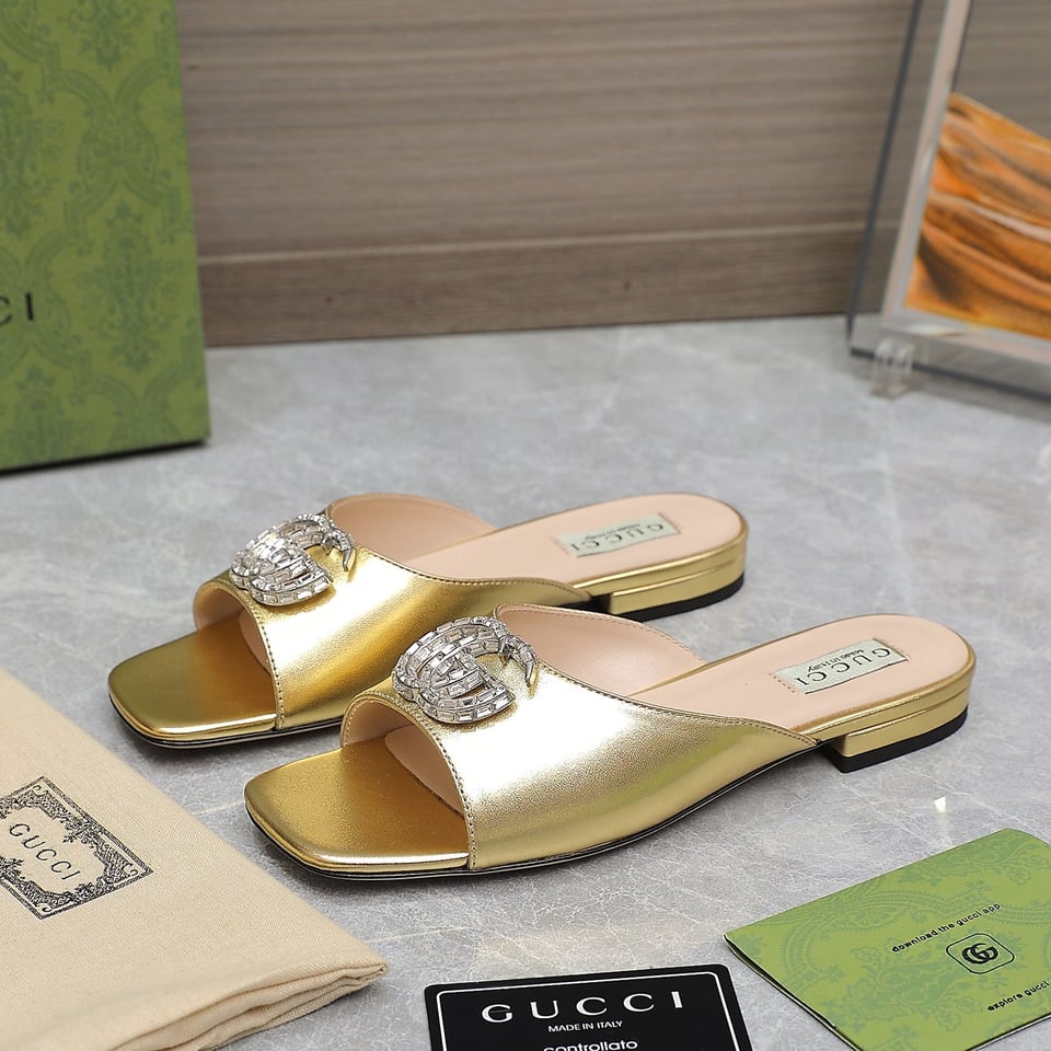 Gucci Gg Crystal Slippers Gold view 6