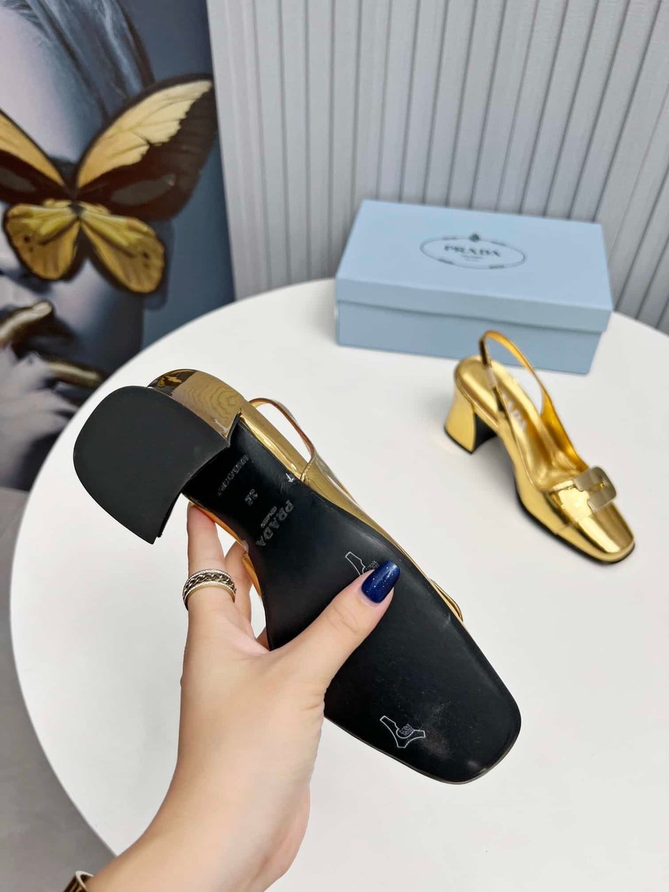 Prada Leather Slingback Pumps Gold view 3