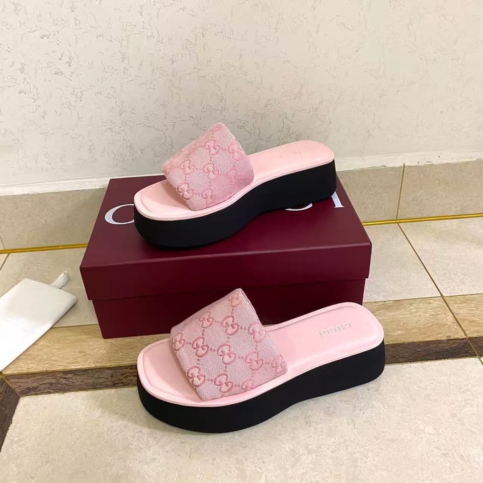 Gucci Flatform Slide Sandal Pink GG Canvas ‎A0034R For Women view 9