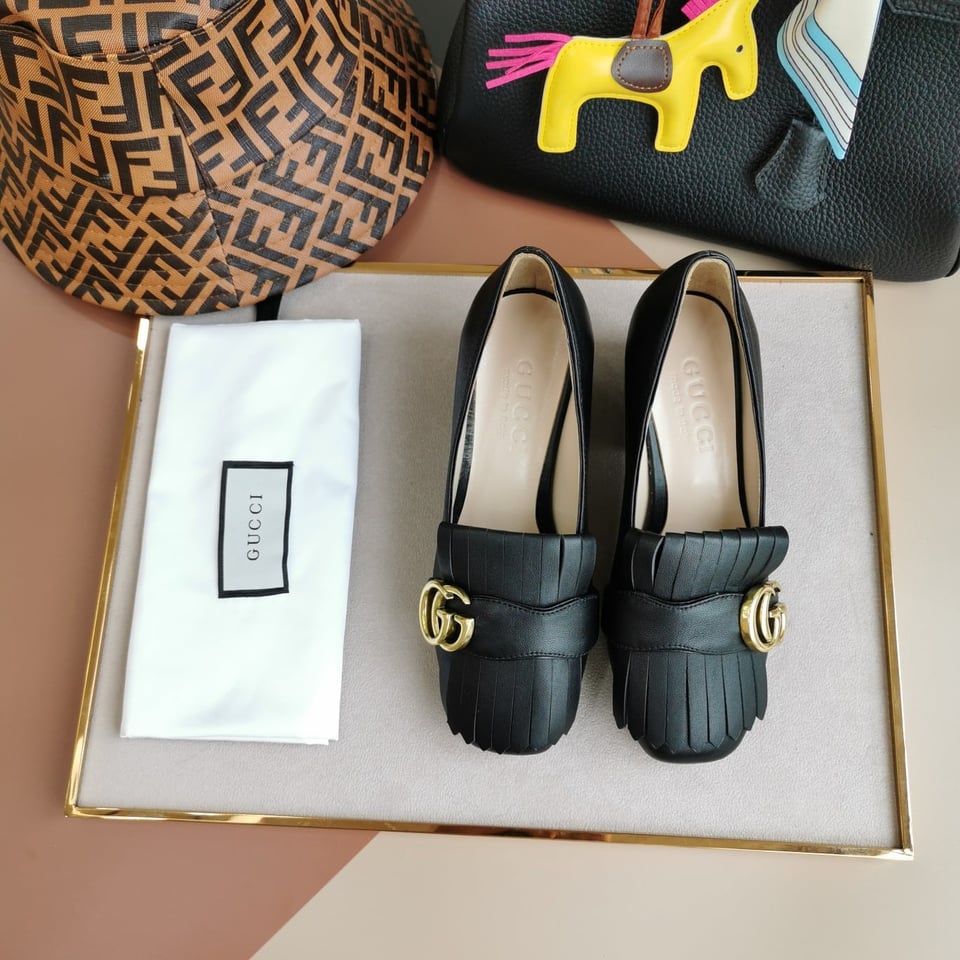 Gucci Wmns Black Leather Mid-Heel Pump 408208 C9D00 1000 view 9