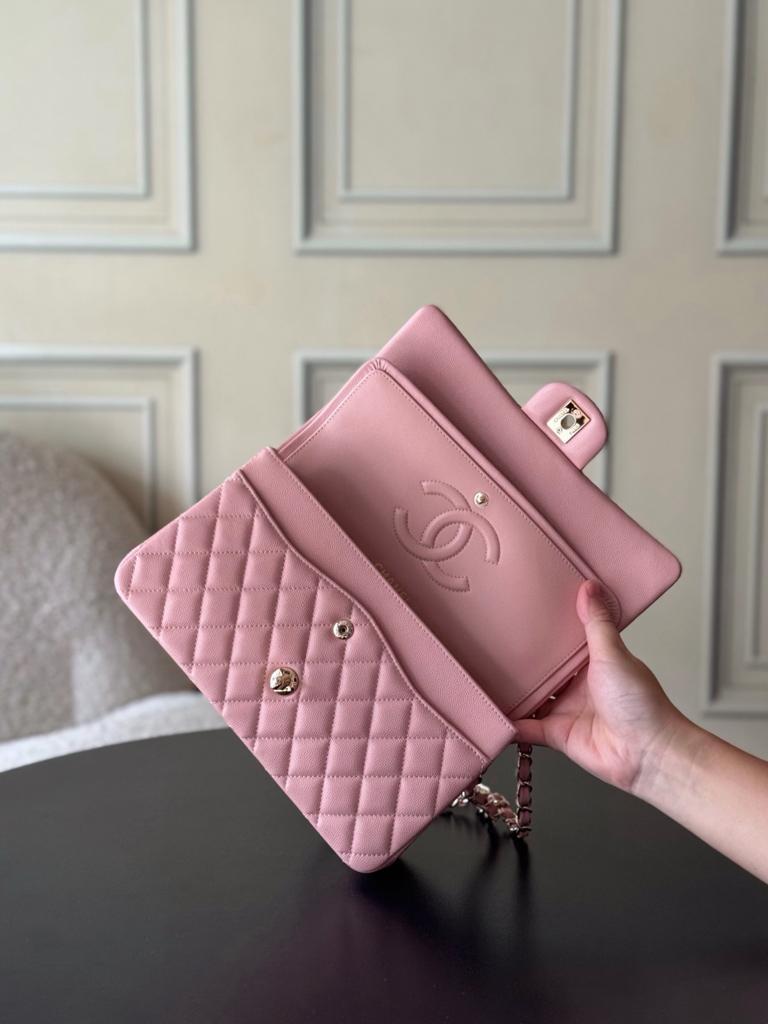Chanel Classic Medium Double Flap Bag Grained Calfskin Light Pink Gold Hardware 25.5cm/10in view 5