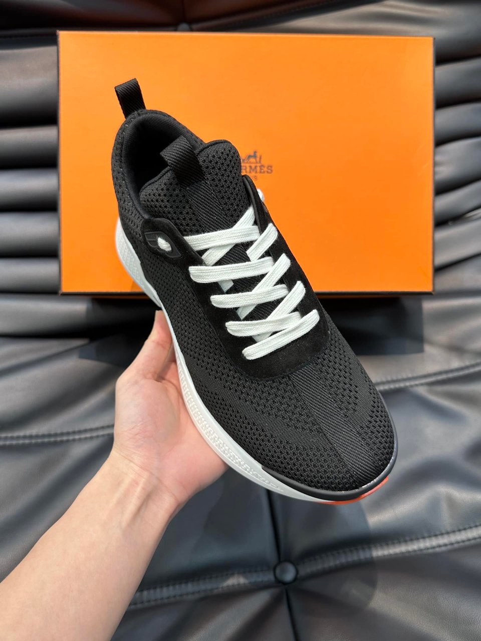 Hermes Heros Sneaker Black Orange H232985Zh05400 view 5