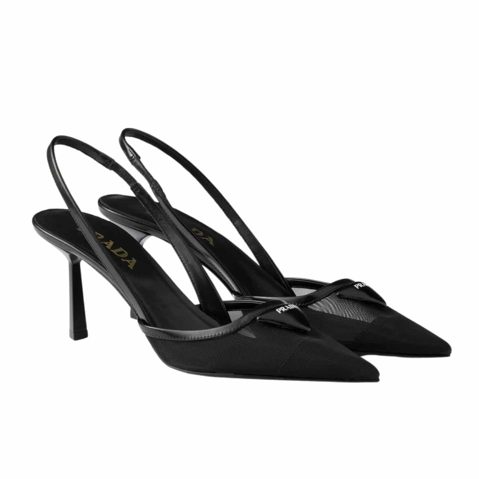 Prada Mesh Fabric Slingback Pumps Black 1I891N 099 F0002 F 075 view 2