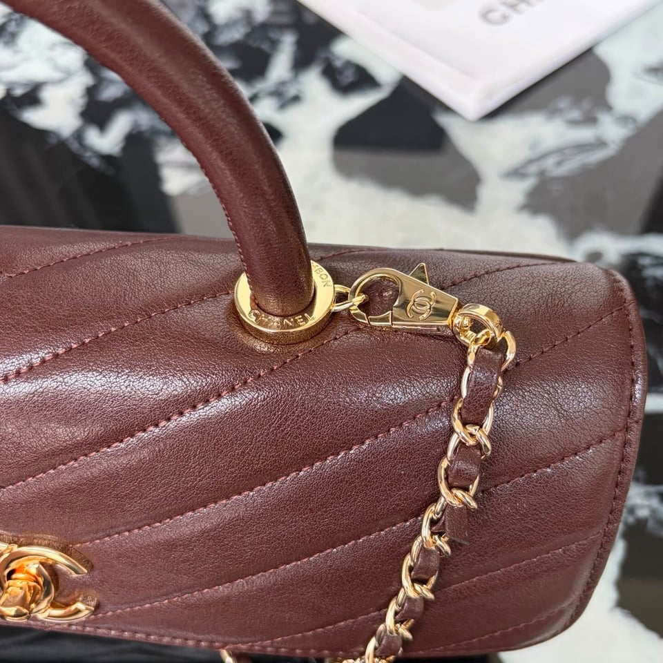 Chanel Maxi Flap Bag With Top Handle 31cm/12.2in Brown AS6091 view 6
