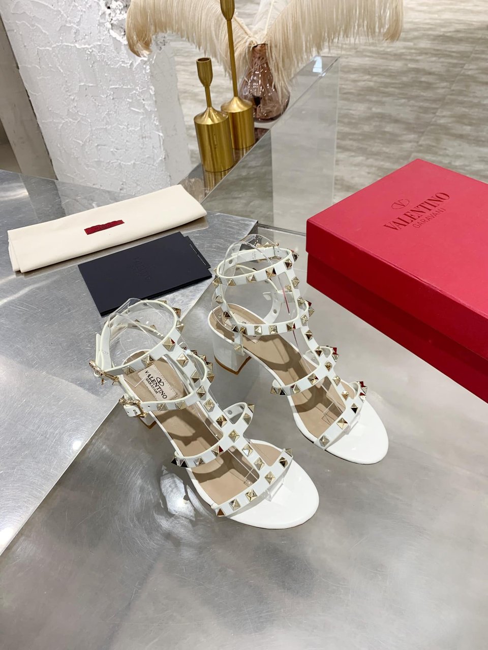 Valentino Garavani Rockstud Leather Sandals White view 7