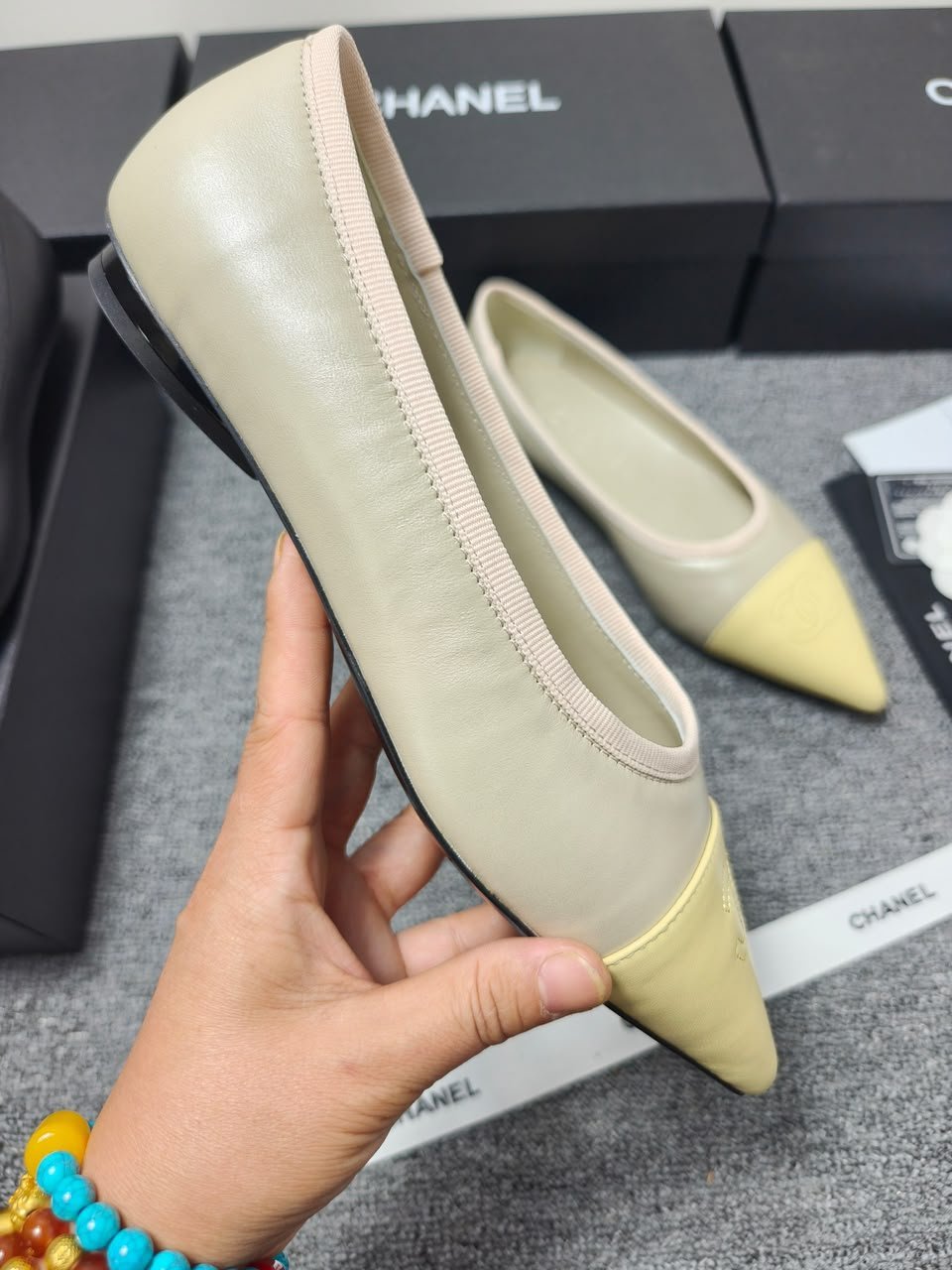 Chanel Ballet Flats In Iridescent Lambskin Light Khaki And Yellow view 2