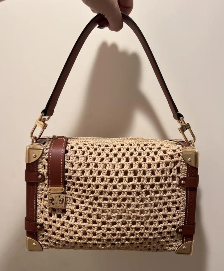 Louis Vuitton MM Side Trunk Bag 23.5cm/9.3in Natural Color/Brown Raffia Cloud M14405 view 2