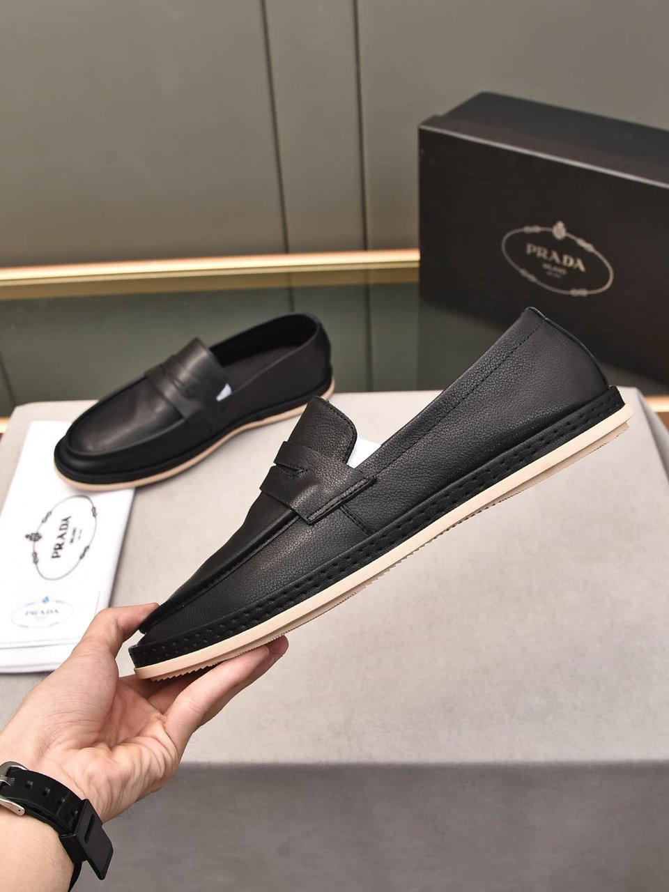 Prada Men’S Flat Loafers Leather Black view 4