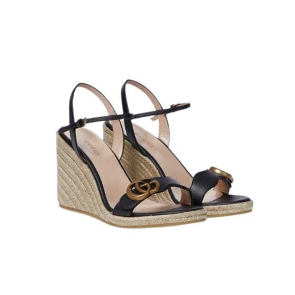 Gucci Leather Wedge Espadrille Sandals Black 8Cm view 2
