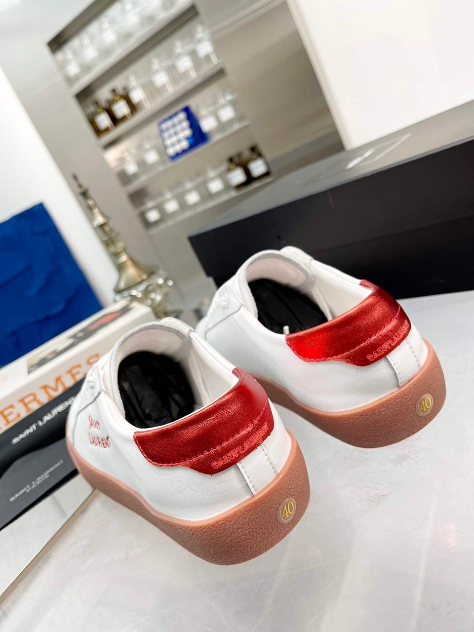 Saint Laurent Court Classic Embroidered Sneakers White And Red view 4