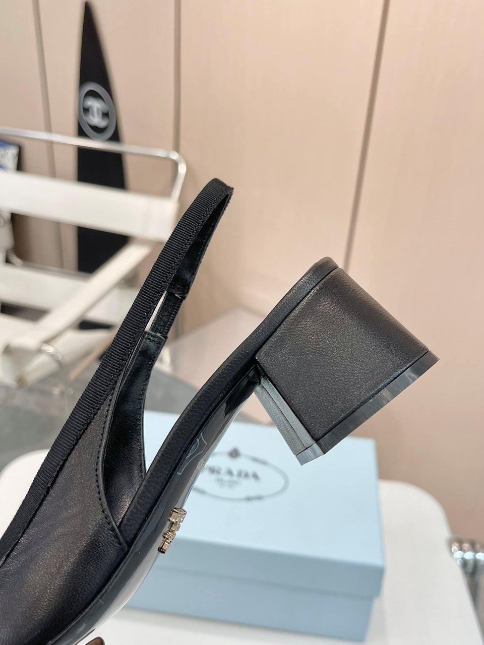 Prada Triangle Logo Bow Slingback Pump In Black view 8