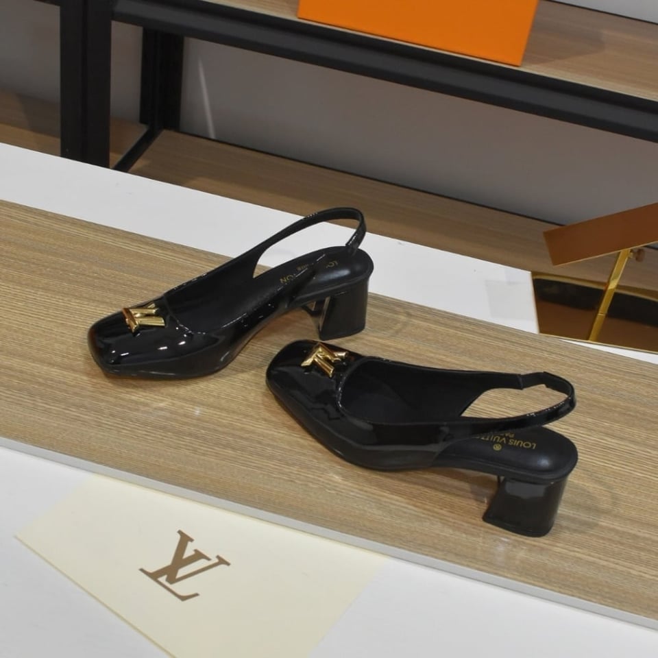 Louis Vuitton Swing Slingback High Heels Black 1Aguc8 view 7