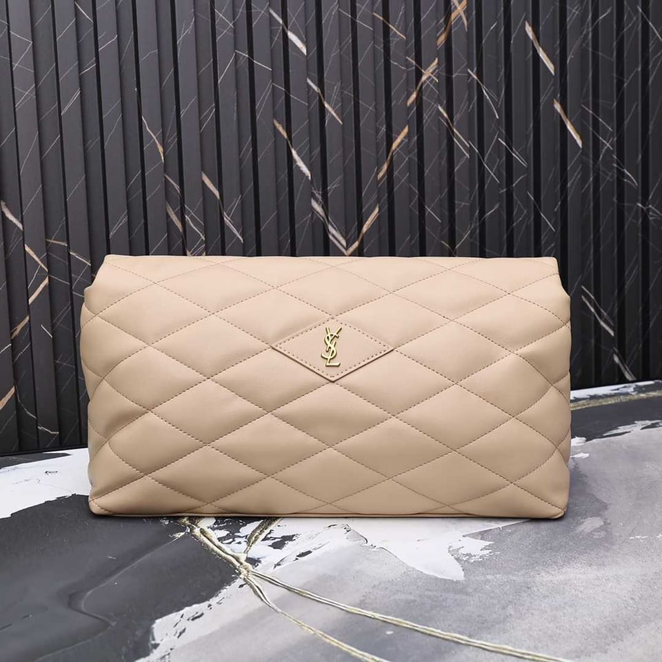 Saint Laurent Sade Puffy Leather Envelope Clutch Bag Beige view 9
