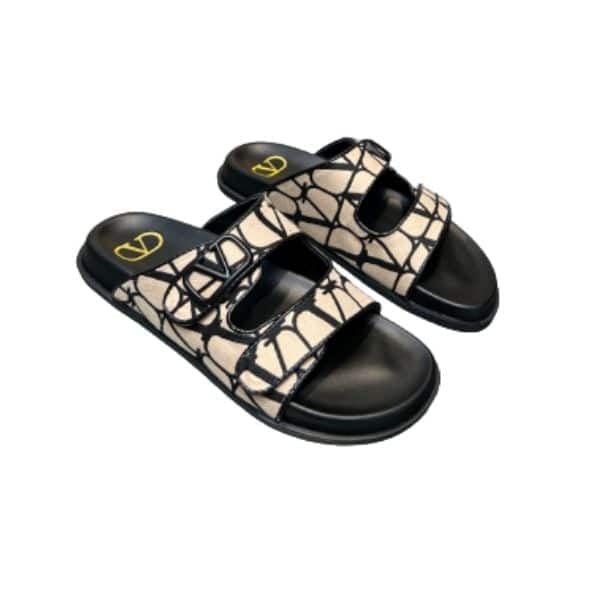 Valentino Garavani Vlogo Toile Iconographe Sandal Black Beige view 2