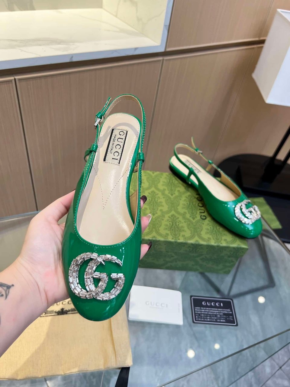 Gucci Gg Crystal Slingback Green view 7