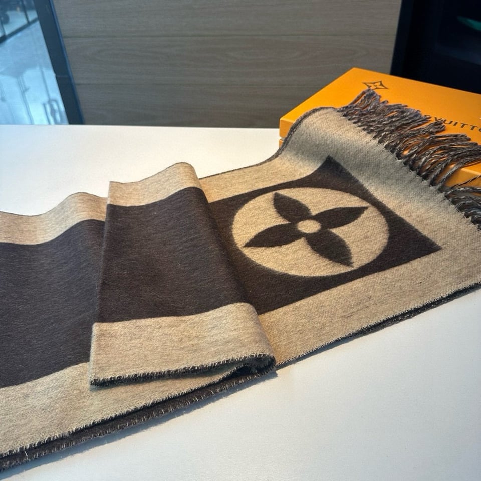 Louis Vuitton Monogram Cashmere Jacquard Scarf Brown For Women 180cm view 6