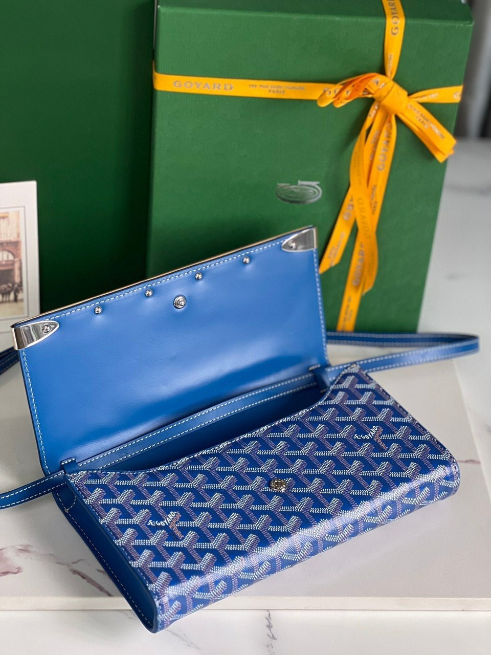 Goyard Monte-Carlo Pm Clutch 25 Cm Sapphire Blue Goyardine Canvas view 6