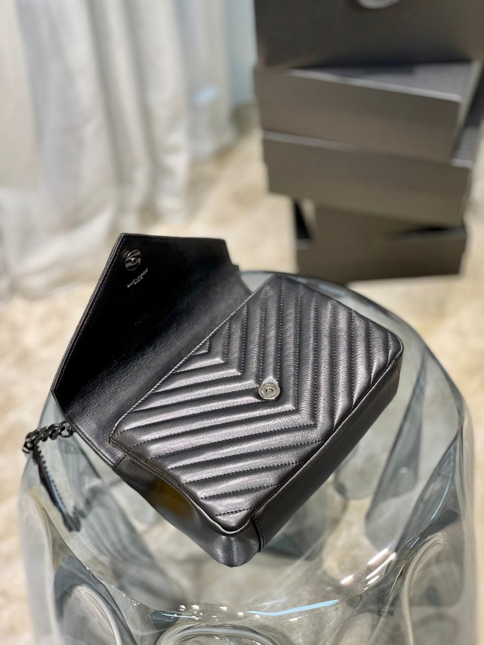 Saint Laurent College Medium Chain Bag In Quilted Leather Black Noir 24Cm view 10